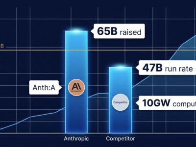 Data visualization bar chart showing Anthropic's $965 billion Series H valuation surpassing OpenAI with funding metrics