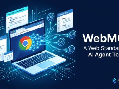 Chrome browser with AI agent connections illustrating WebMCP web standard for structured tool exposure