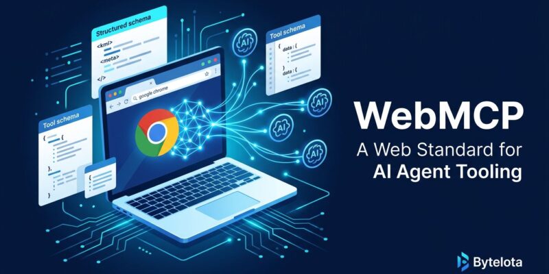 Chrome browser with AI agent connections illustrating WebMCP web standard for structured tool exposure