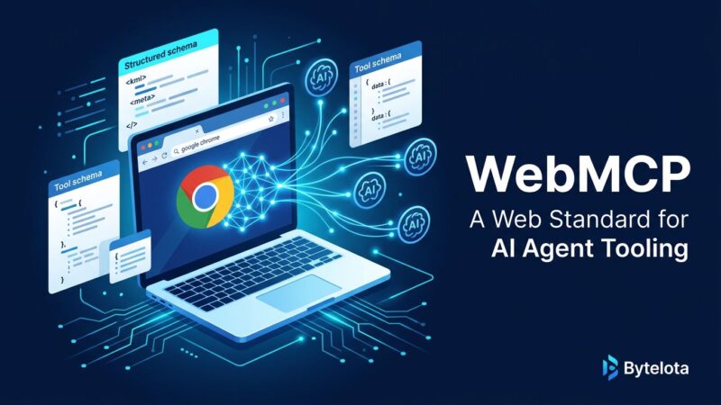 Chrome browser with AI agent connections illustrating WebMCP web standard for structured tool exposure