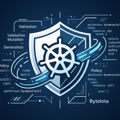 Kyverno 1.18 Kubernetes policy engine featured image showing shield and Kubernetes helm wheel with YAML code