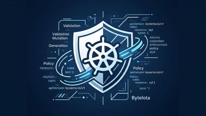 Kyverno 1.18 Kubernetes policy engine featured image showing shield and Kubernetes helm wheel with YAML code