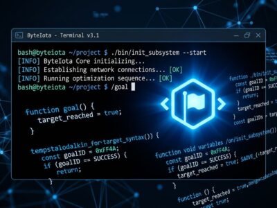 Terminal showing Codex CLI /goal command with persistent agent session interface in blue and white