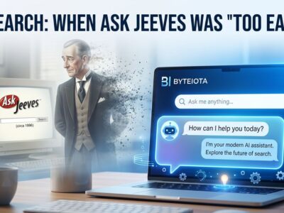 Ask.com search engine history - vintage butler fading into modern AI search