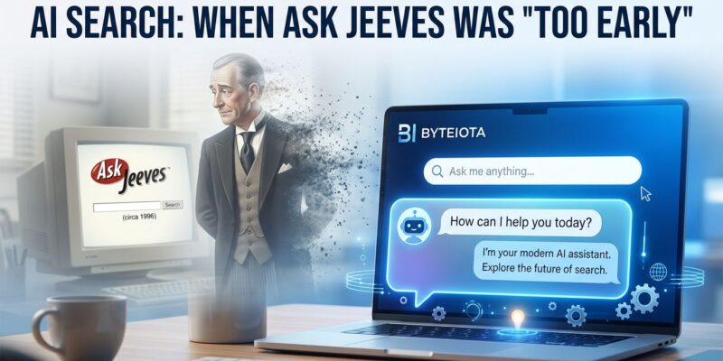 Ask.com search engine history - vintage butler fading into modern AI search