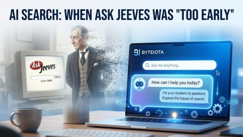 Ask.com search engine history - vintage butler fading into modern AI search