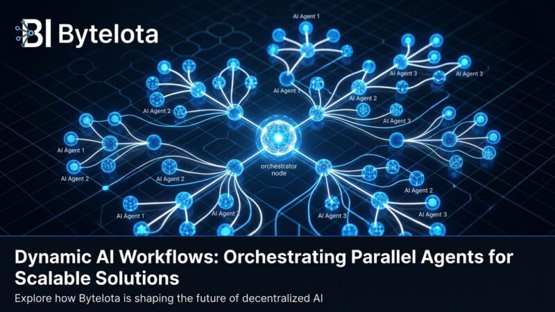 Abstract visualization of Claude Code dynamic workflows — parallel AI agent nodes connected by orchestration lines in a blue and white network graph