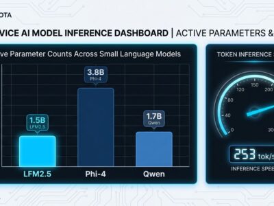 Data visualization chart comparing active parameter counts for on-device AI models including Liquid AI LFM2.5 at 1.5B active parameters