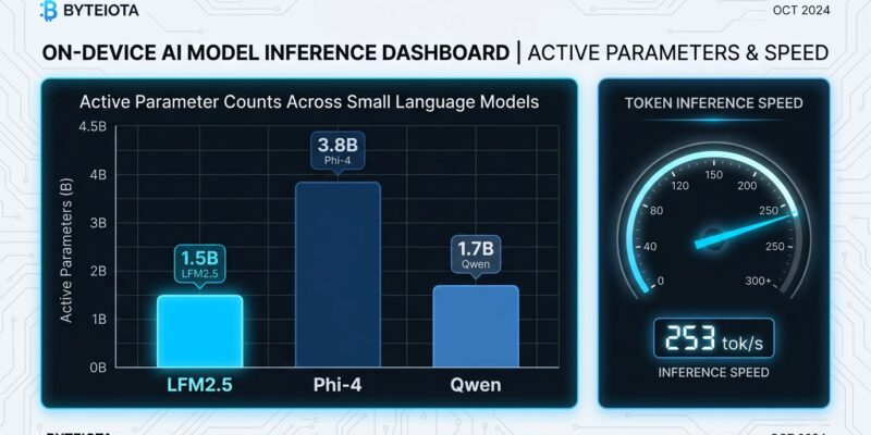 Data visualization chart comparing active parameter counts for on-device AI models including Liquid AI LFM2.5 at 1.5B active parameters