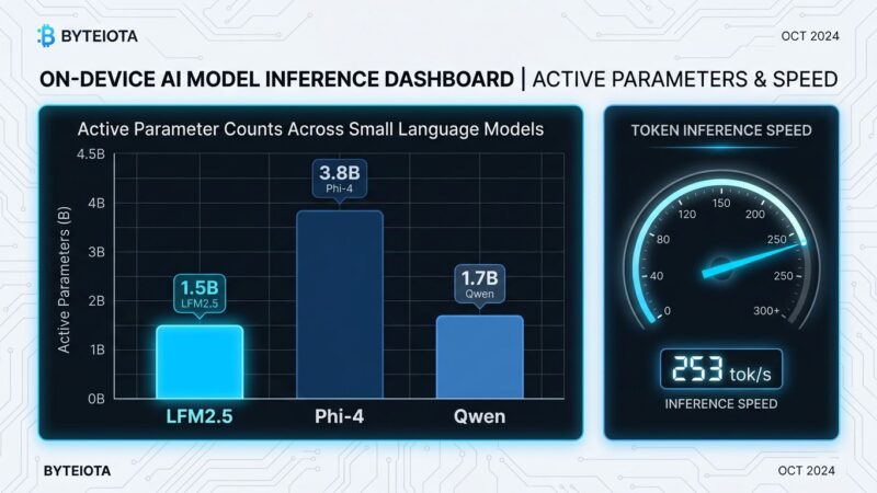 Data visualization chart comparing active parameter counts for on-device AI models including Liquid AI LFM2.5 at 1.5B active parameters