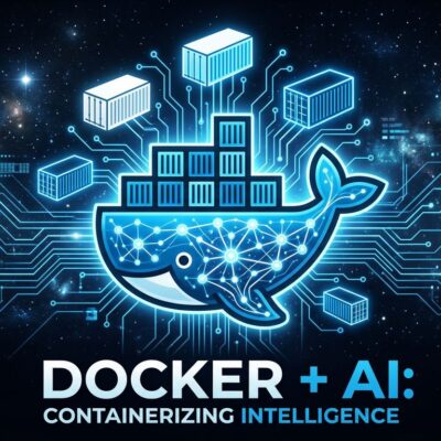 Docker Gordon AI agent interface showing container workflow automation with blue neural network design