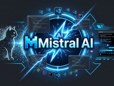 Mistral Vibe coding agent launch - VS Code extension and AI agent interface with blue ByteIota brand colors