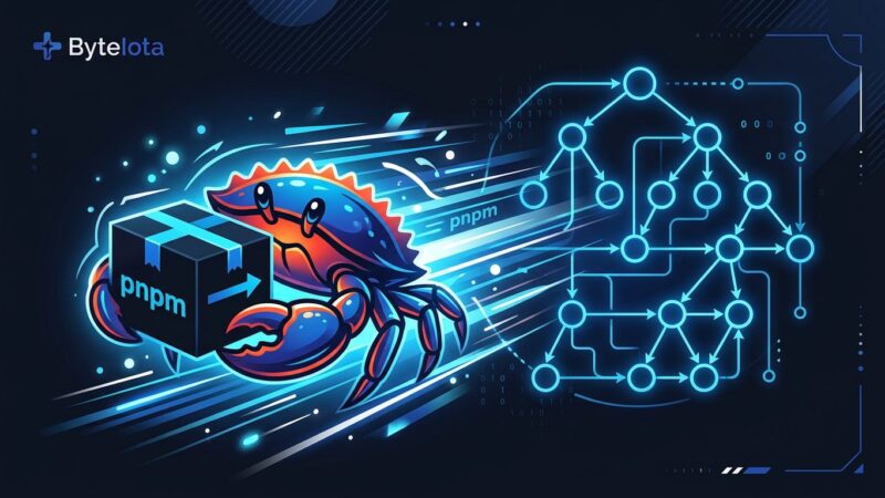 pnpm 11.2 with pacquet Rust install backend - speed visualization with crab mascot and package tree