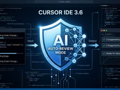 Cursor 3.6 Auto-review Run Mode showing classifier subagent with shield icon and neural network decision pipeline