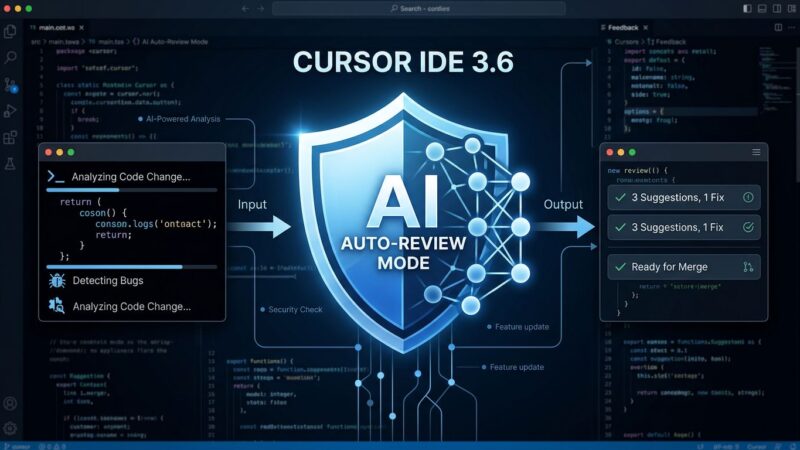 Cursor 3.6 Auto-review Run Mode showing classifier subagent with shield icon and neural network decision pipeline