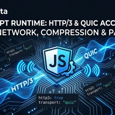 Bun v1.3.14 featured image showing HTTP/3 QUIC network waves and JavaScript runtime with blue circuit board design
