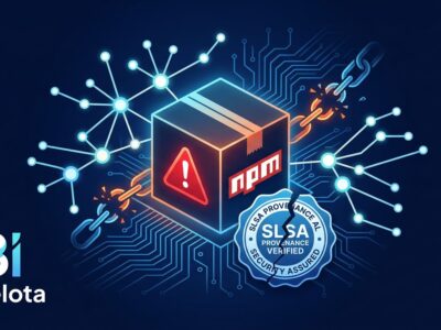 npm package box with warning symbol surrounded by compromised nodes representing the Mini Shai-Hulud worm attack on TanStack packages