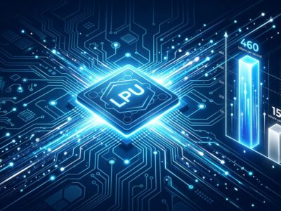 Groq LPU inference chip data streams representing high token throughput for AI neocloud