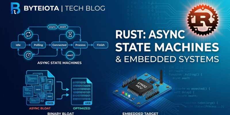 Illustration showing Rust async state machines and binary bloat for embedded systems