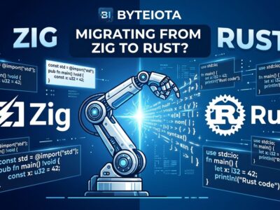 Illustration showing Bun codebase migration from Zig to Rust using AI agents