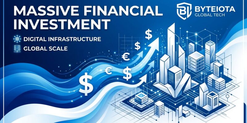 Abstract illustration representing KKR's 0 billion investment in Helix Digital Infrastructure for AI data centers