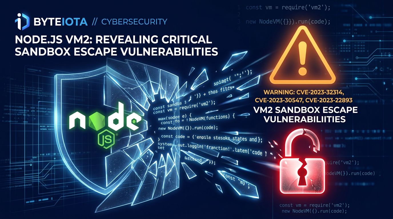 vm2 Node.js Sandbox Escape: 13 Critical CVEs, Two Unpatched | byteiota