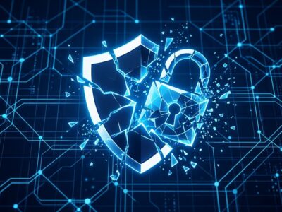 Abstract visualization of a broken padlock over a blue network grid representing the CVE-2026-0257 GlobalProtect VPN authentication bypass vulnerability