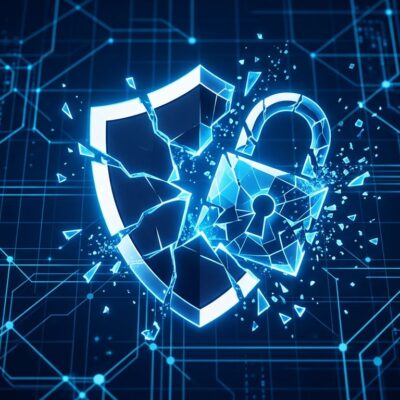 Abstract visualization of a broken padlock over a blue network grid representing the CVE-2026-0257 GlobalProtect VPN authentication bypass vulnerability