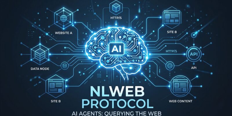 NLWeb protocol diagram showing AI agents querying a website through MCP endpoints