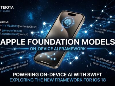 Apple Foundation Models framework Swift code on iPhone with neural network visualization