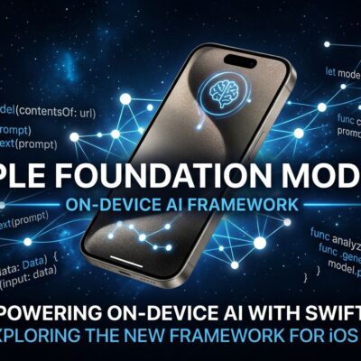 Apple Foundation Models framework Swift code on iPhone with neural network visualization
