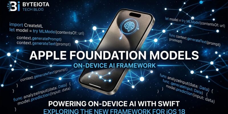 Apple Foundation Models framework Swift code on iPhone with neural network visualization