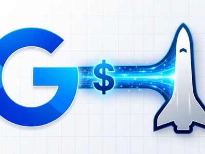 Google and SpaceX data pipeline showing the AI compute deal with blue connection beam between logos