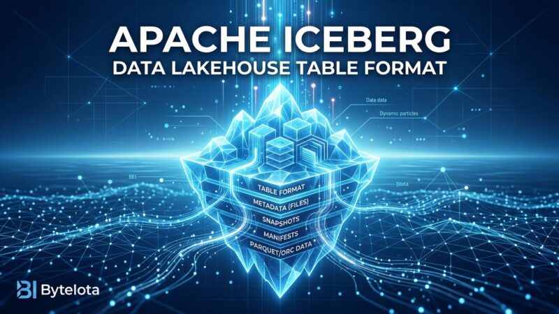 Apache Iceberg V3 data lakehouse architecture visualization with blue and white digital ice crystal data streams