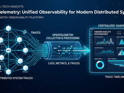 OpenTelemetry Blueprints visualization showing distributed telemetry data flows and deployment patterns