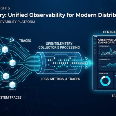 OpenTelemetry Blueprints visualization showing distributed telemetry data flows and deployment patterns
