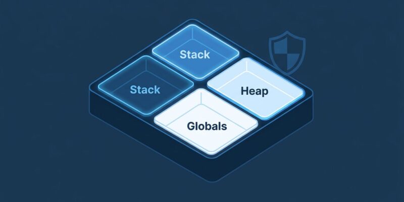Visualization of WebAssembly memory regions partitioned into isolated compartments using the Wasm multi-memory feature — Bento memory isolation concept