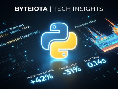 Python 3.15 Beta 1 featured image showing Python logo with code fragments for lazy imports and flame graph profiling