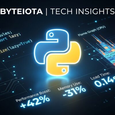 Python 3.15 Beta 1 featured image showing Python logo with code fragments for lazy imports and flame graph profiling