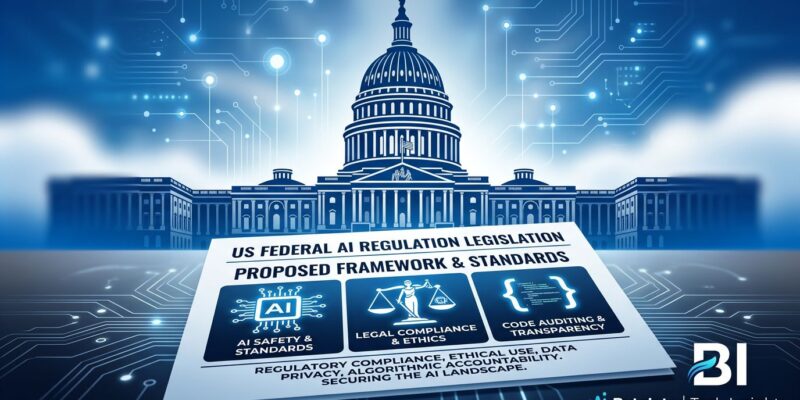 US Capitol building with digital AI circuit patterns representing the Great American Artificial Intelligence Act federal legislation for developers