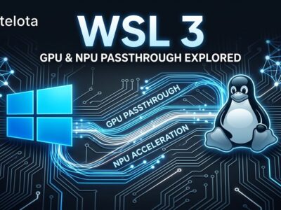 WSL 3 GPU NPU passthrough diagram showing Windows and Linux connected by blue data pathways