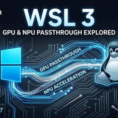 WSL 3 GPU NPU passthrough diagram showing Windows and Linux connected by blue data pathways