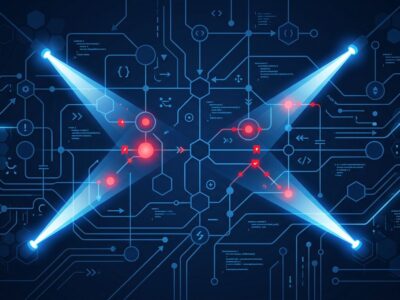 Abstract visualization of AI vulnerability scanning with Claude Mythos finding critical security flaws in open source projects