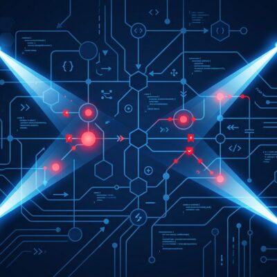 Abstract visualization of AI vulnerability scanning with Claude Mythos finding critical security flaws in open source projects