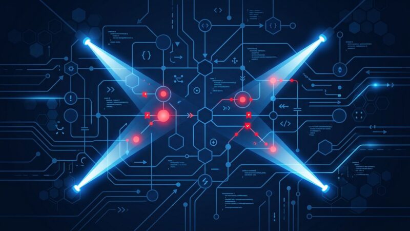 Abstract visualization of AI vulnerability scanning with Claude Mythos finding critical security flaws in open source projects