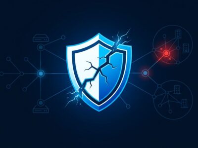 Cracked shield icon over a network diagram showing a compromised node, representing the Cisco SD-WAN CVE-2026-20245 zero-day vulnerability