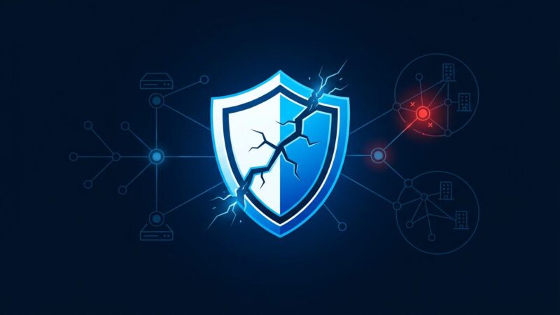 Cracked shield icon over a network diagram showing a compromised node, representing the Cisco SD-WAN CVE-2026-20245 zero-day vulnerability
