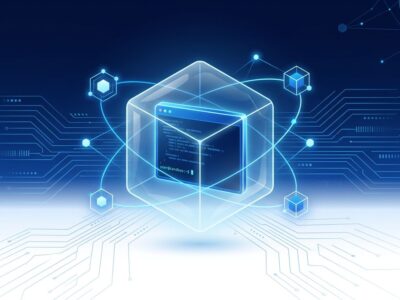 Abstract visualization of Google Gemini Managed Agents API showing an isolated Linux sandbox container with AI agent nodes