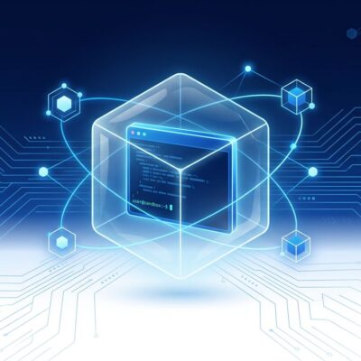 Abstract visualization of Google Gemini Managed Agents API showing an isolated Linux sandbox container with AI agent nodes