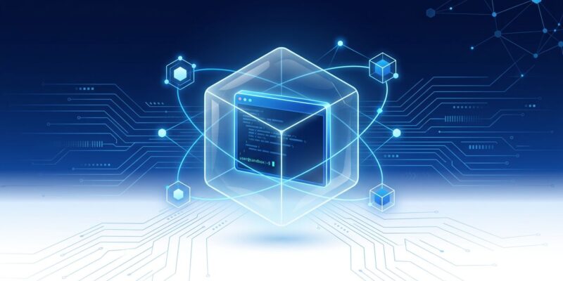 Abstract visualization of Google Gemini Managed Agents API showing an isolated Linux sandbox container with AI agent nodes